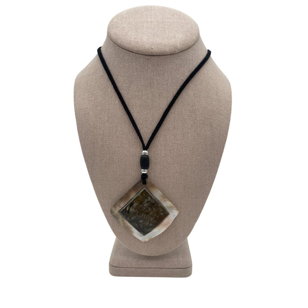 Mother Of Pearl & Horn Pendant Necklace With Adjustable Cord
